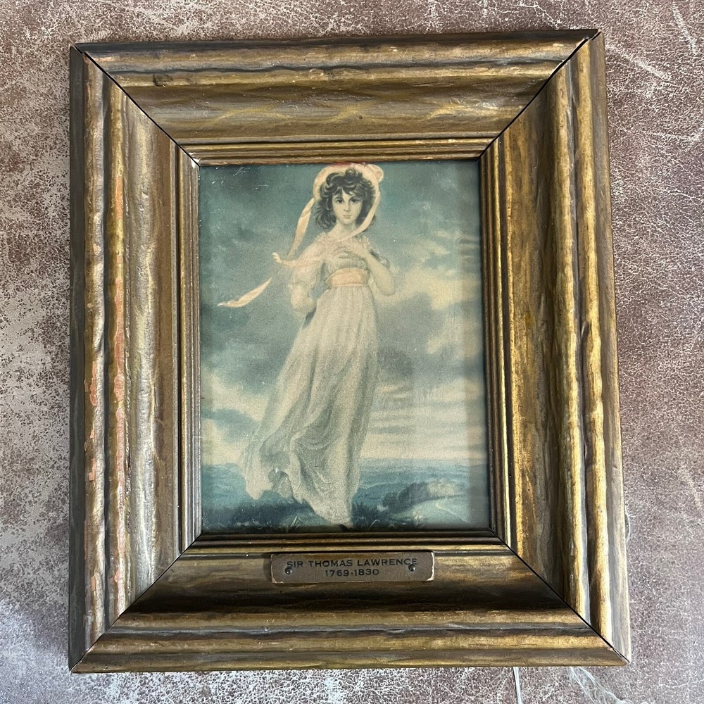 Sir Thomas Lawrence Pinkie Print Vintage Gold Ornate Frame Small Portrait Brown